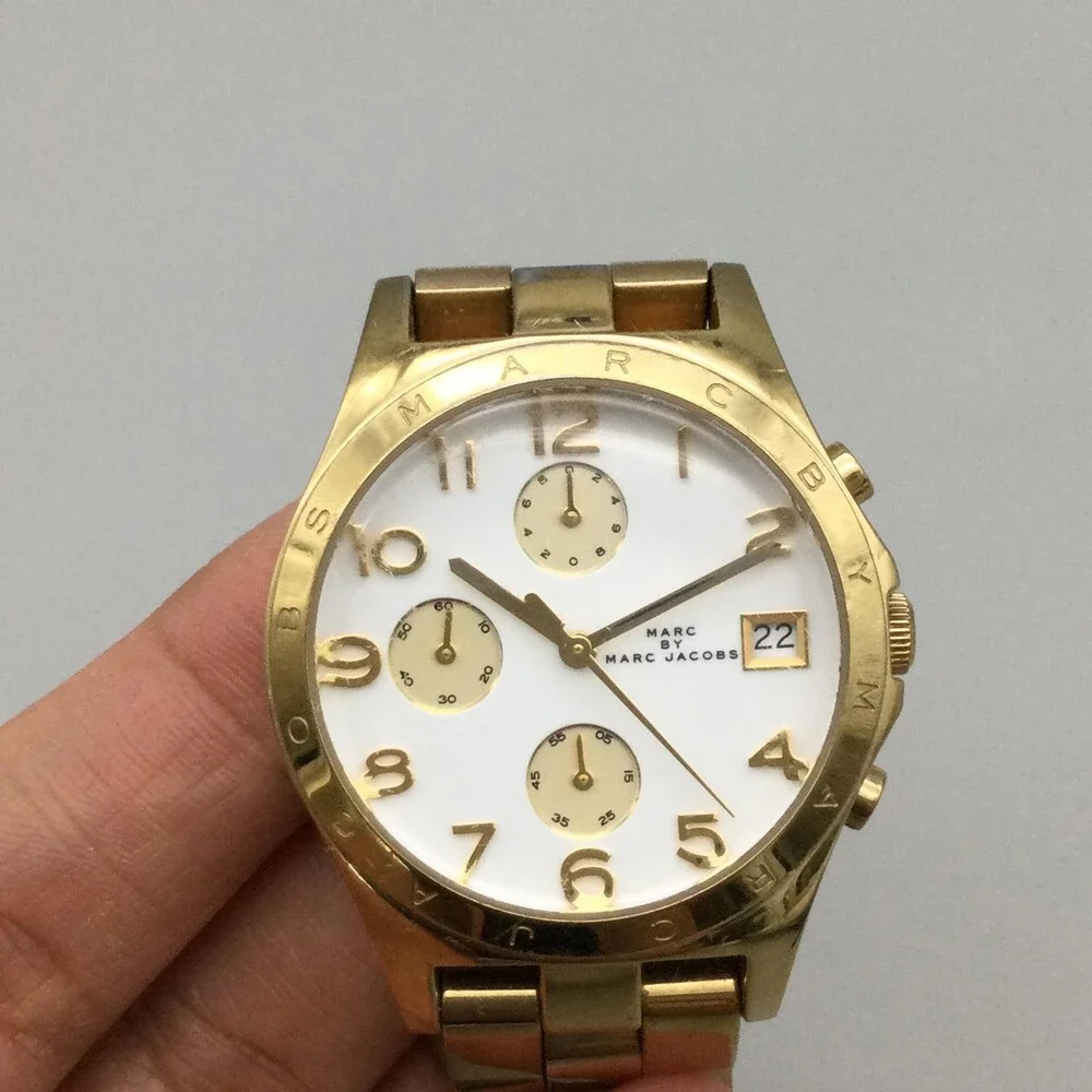 Marc By Marc Jacobs Womens Watch 37mm Gold Tone Chronograph New Battery 6.75